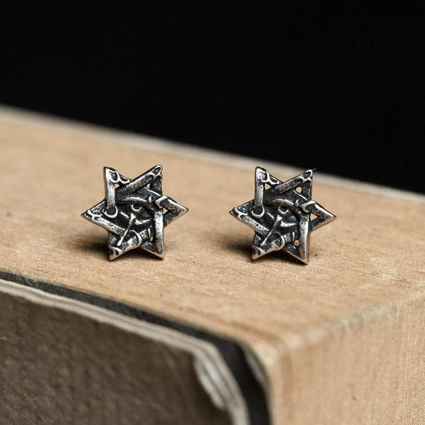 Star Of David All Seeing Eye Sterling Silver Stud Earring | Gthic.com