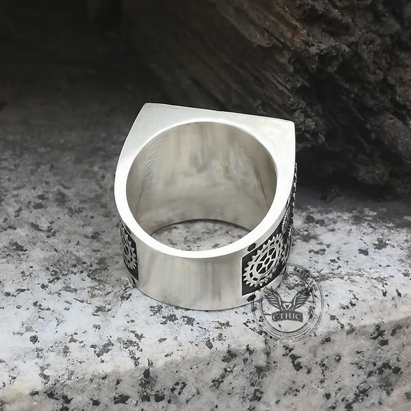 Steampunk Gear Sterling Silver Square Ring