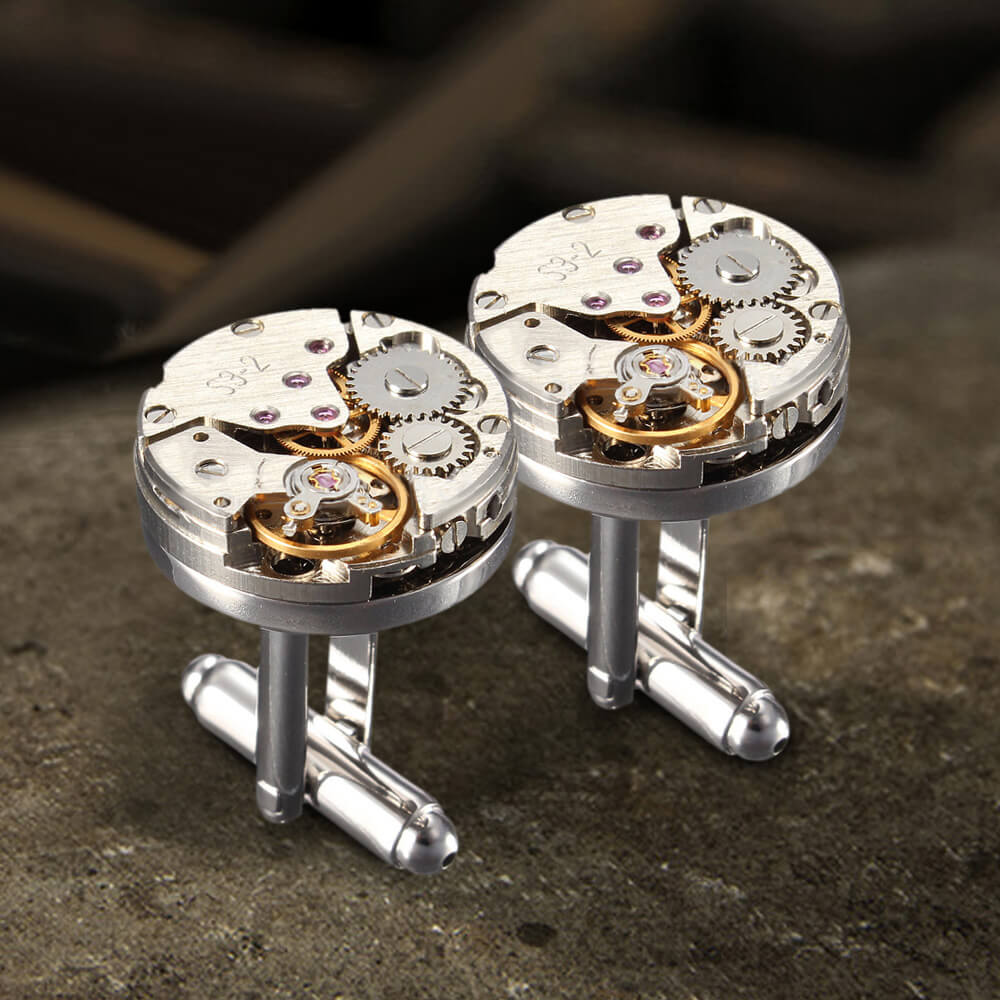 Steampunk Watch Stainless Steel Cufflinks 01 | Gthic.com