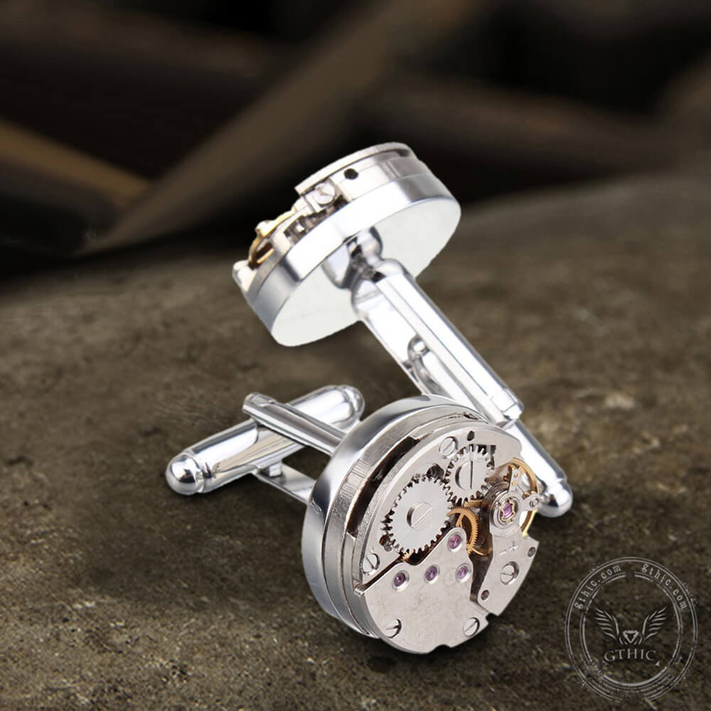 Steampunk Watch Stainless Steel Cufflinks 02 | Gthic.com