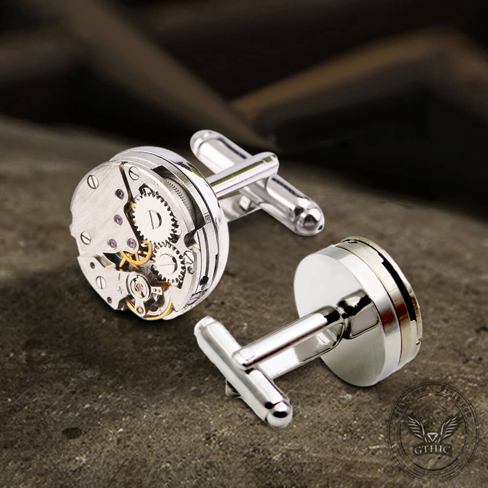 Steampunk Watch Stainless Steel Cufflinks 03 | Gthic.com