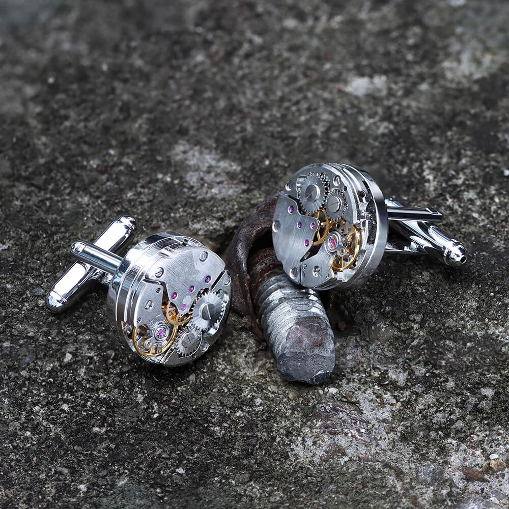 Steampunk Watch Stainless Steel Cufflinks 04 | Gthic.com