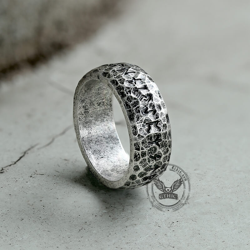 Stone Pattern Runes Stainless Steel Viking Ring | Gthic.com