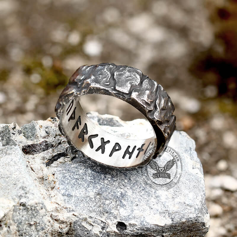 Stone Runes Stainless Steel Viking Ring