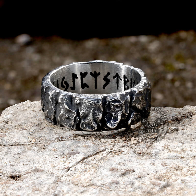 Stone Runes Stainless Steel Viking Ring | Gthic.com