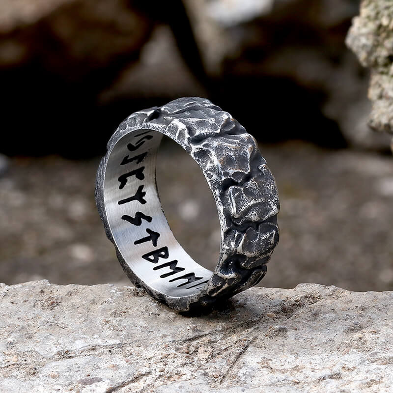 Stone Runes Stainless Steel Viking Ring | Gthic.com