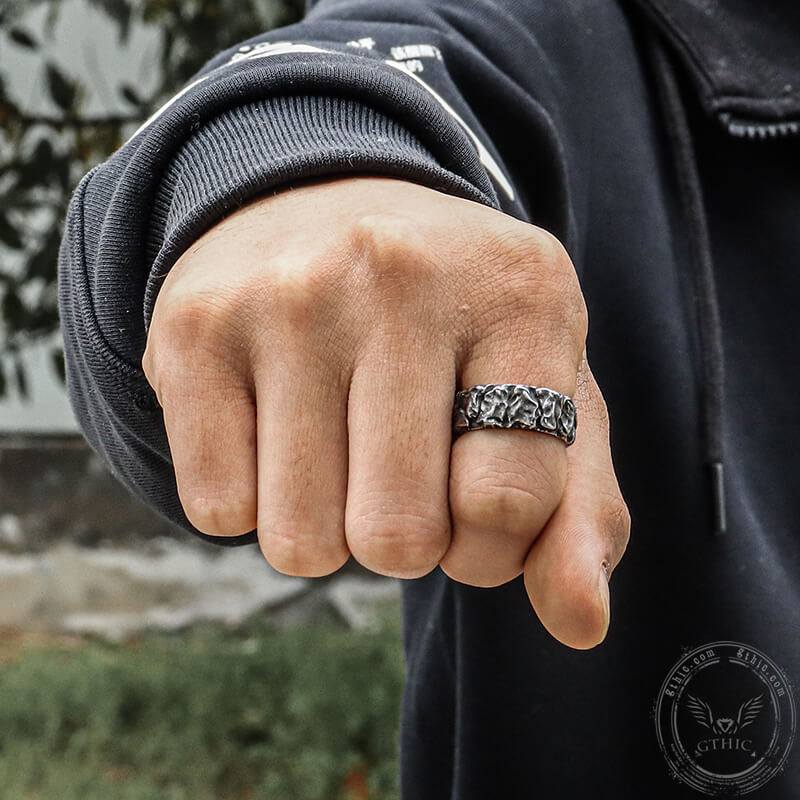 Stone Runes Stainless Steel Viking Ring