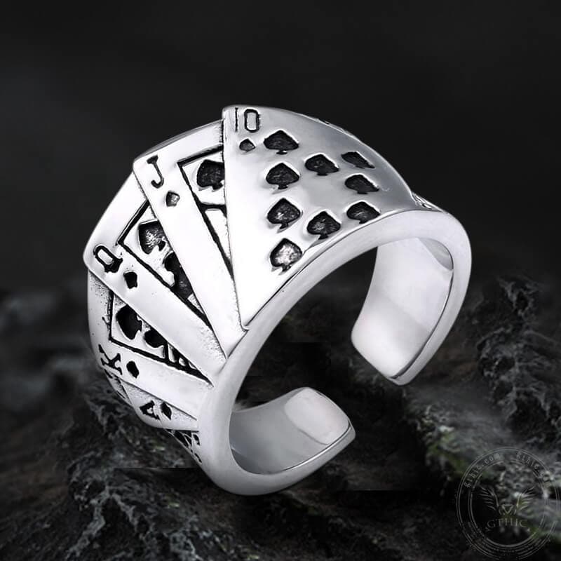 Straight Flush Poker Cards Stainless Steel Ring01 | Gthic.com