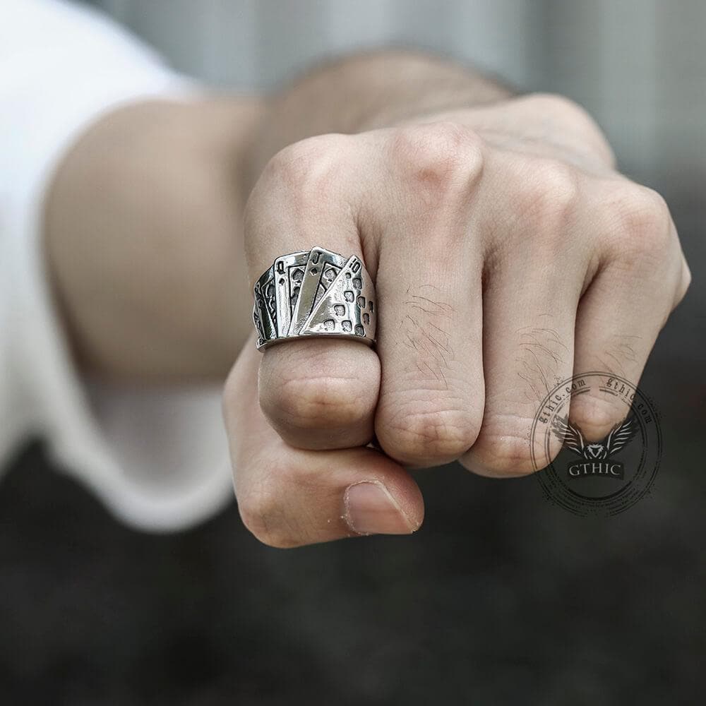 Straight Flush Poker Cards Stainless Steel Ring