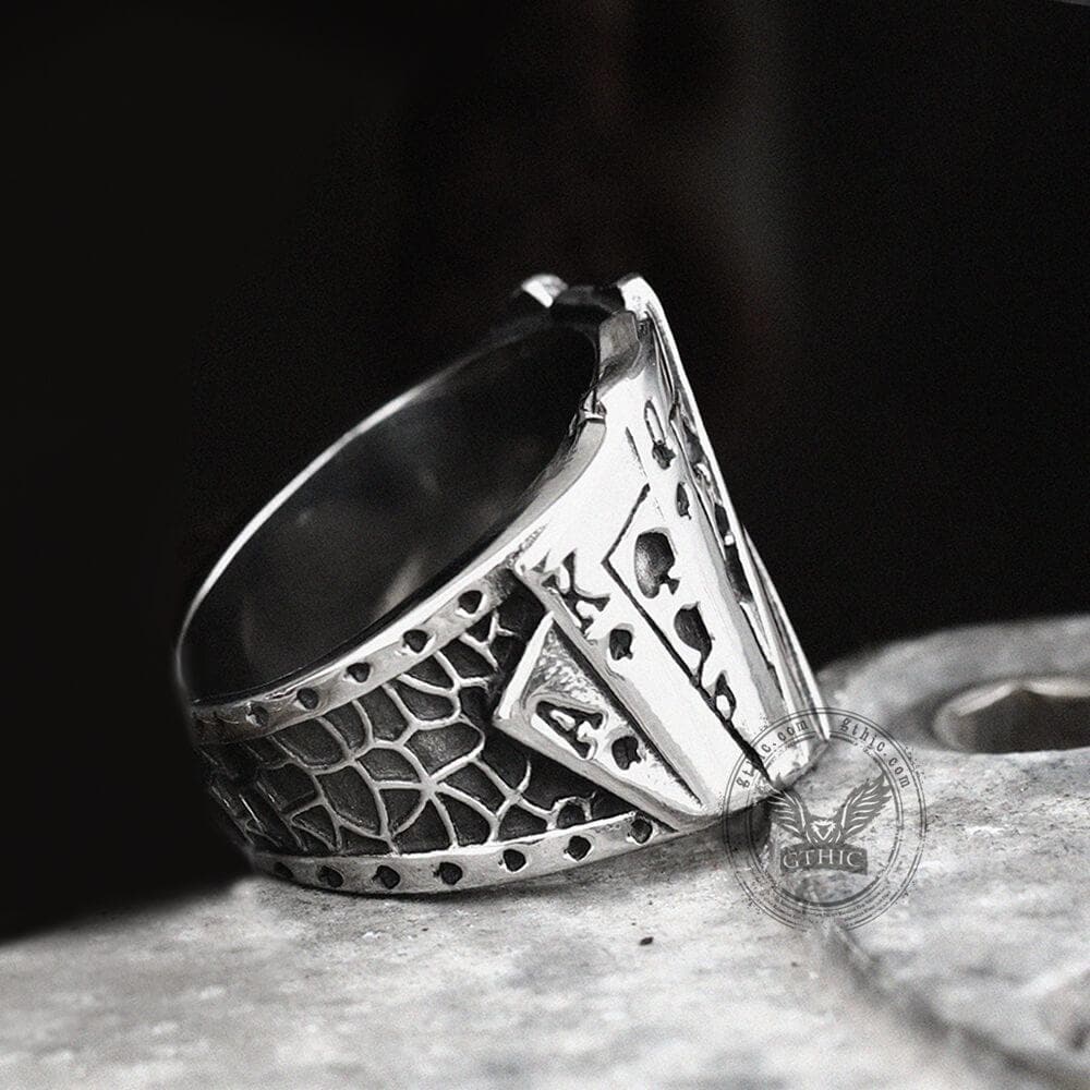 Straight Flush Poker Cards Stainless Steel Ring04 | Gthic.com