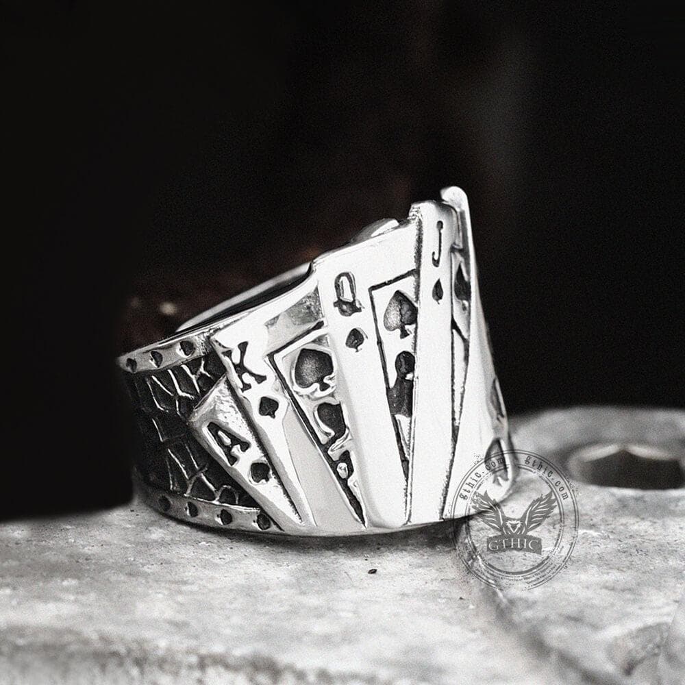 Straight Flush Poker Cards Stainless Steel Ring03 | Gthic.com
