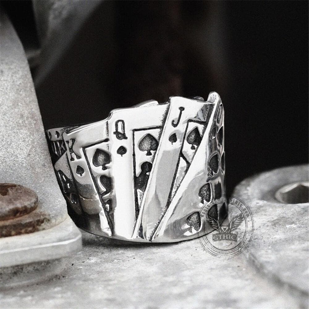 Straight Flush Poker Cards Stainless Steel Ring02 | Gthic.com