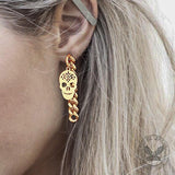 Sugar Skull Chunky Chain Link Stainless Steel Earrings 02 | Gthic.com