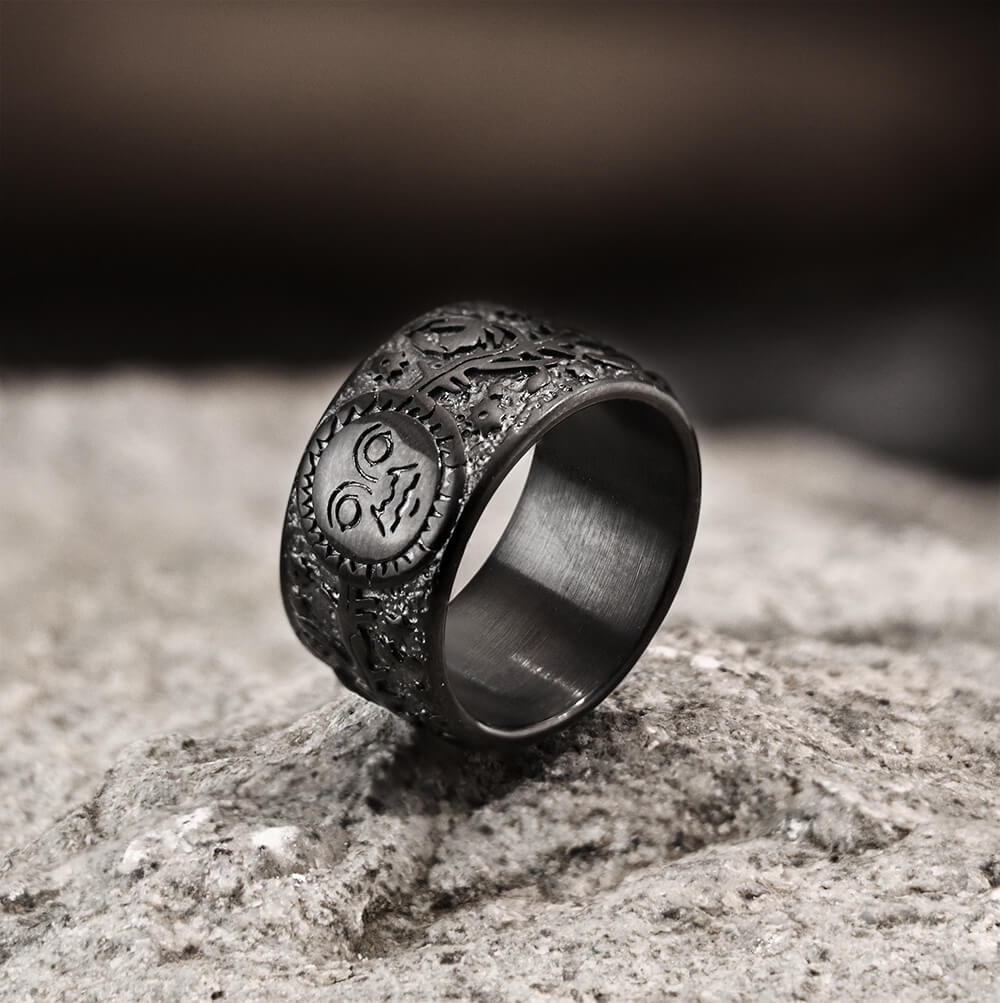 Sun Moon and Stars Stainless Steel Band Ring05 Black | Gthic.com
