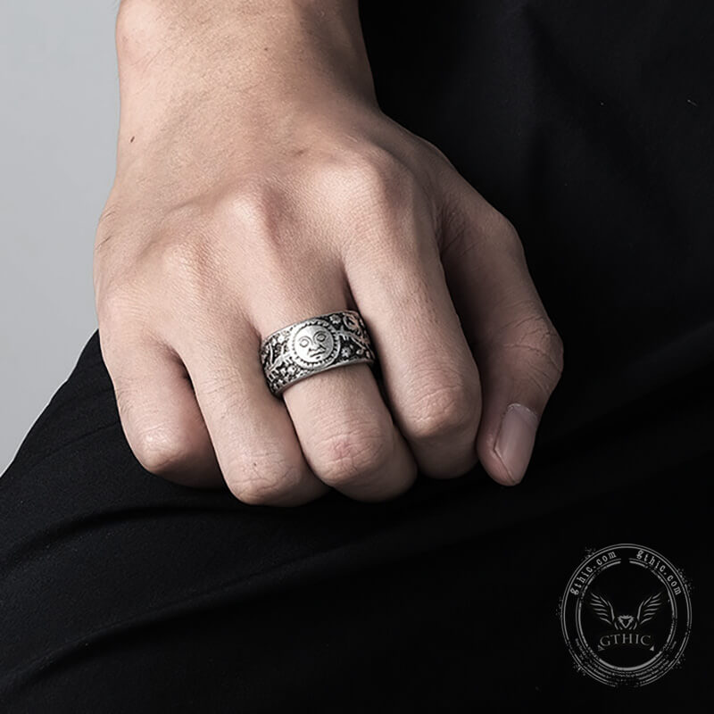 Sun Moon and Stars Stainless Steel Band Ring02 | Gthic.com