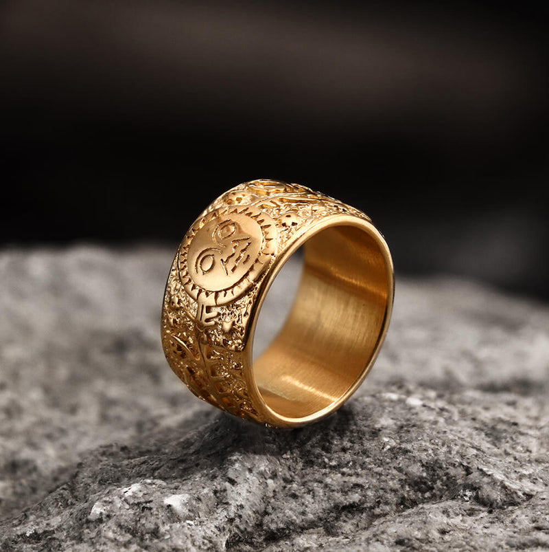 Sun Moon and Stars Stainless Steel Band Ring04 Gold | Gthic.com