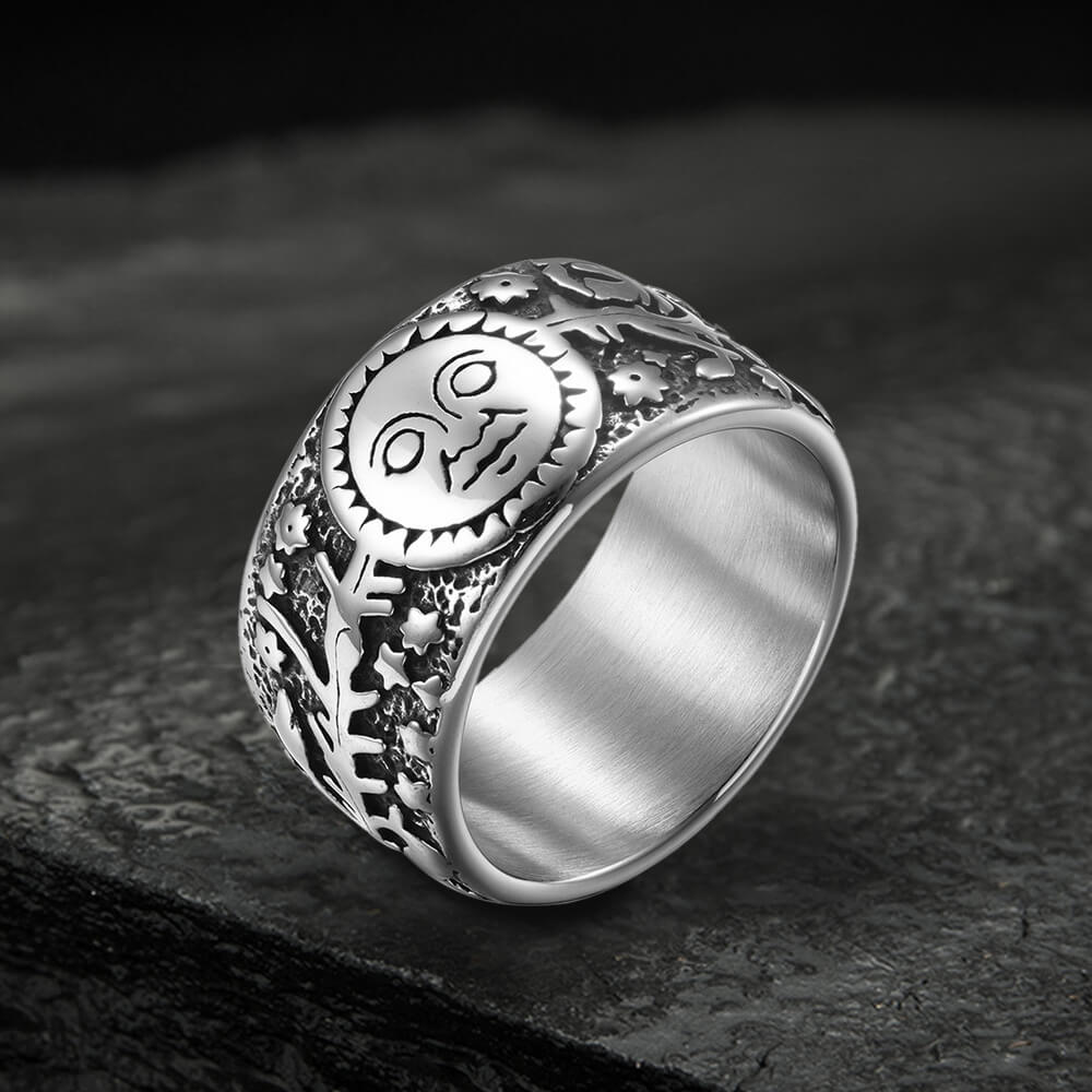 Sun Moon and Stars Stainless Steel Band Ring01 Silver | Gthic.com