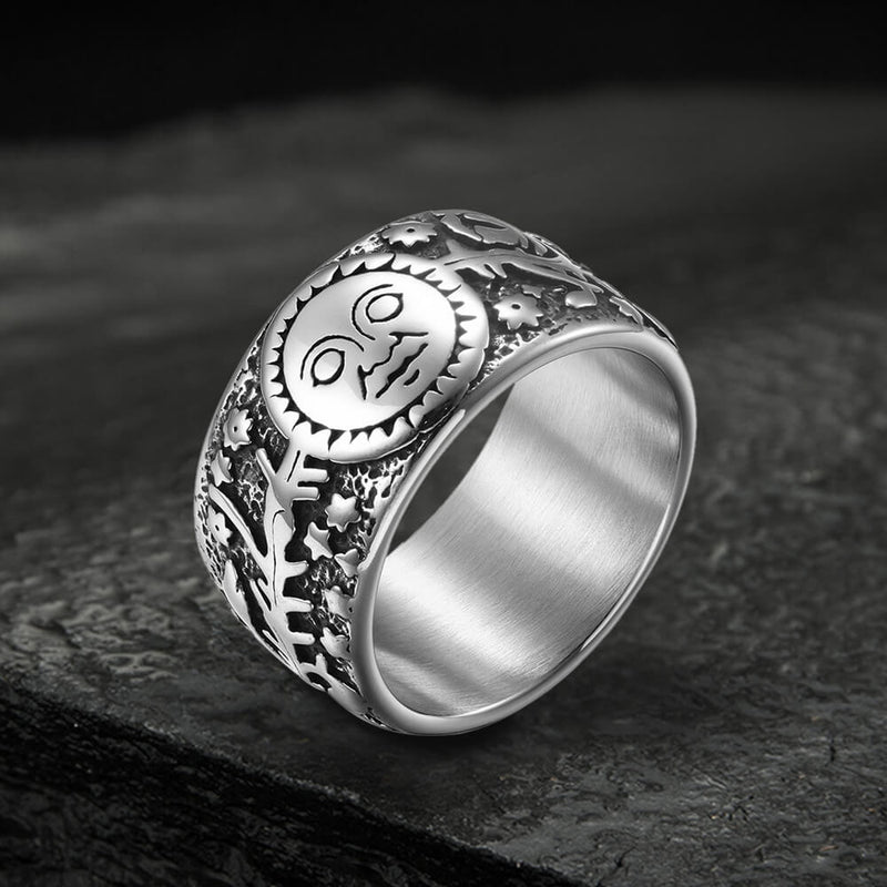 Sun Moon and Stars Stainless Steel Band Ring01 Silver | Gthic.com