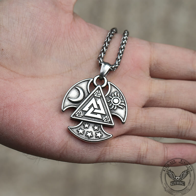 Sun Moon Valknut Stainless Steel Viking Pendant | Gthic.com