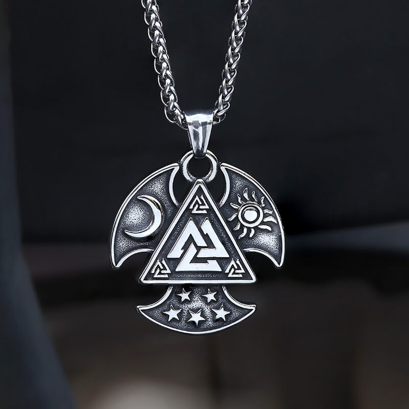 Sun Moon Valknut Stainless Steel Viking Pendant | Gthic.com