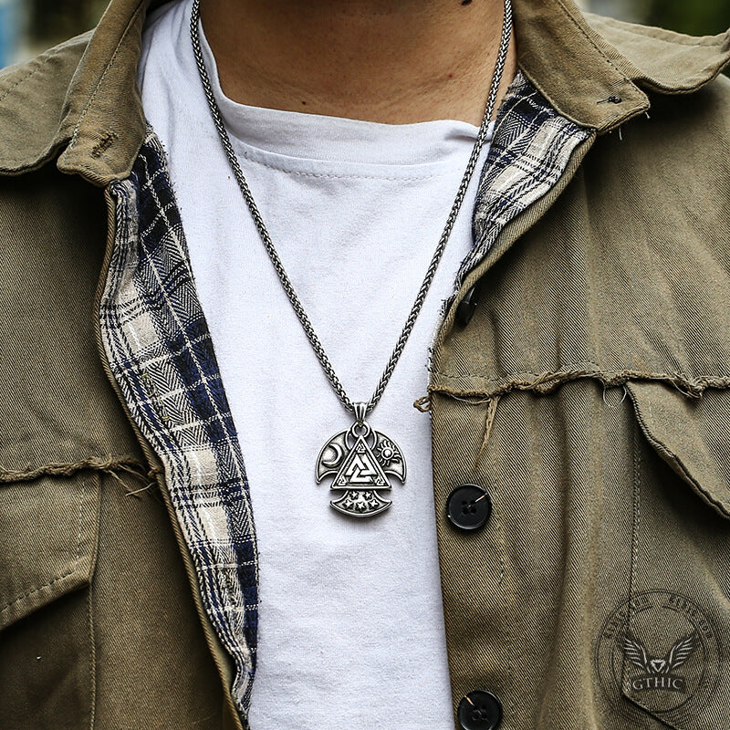 Pendentif Viking en acier inoxydable Sun Moon Valknut