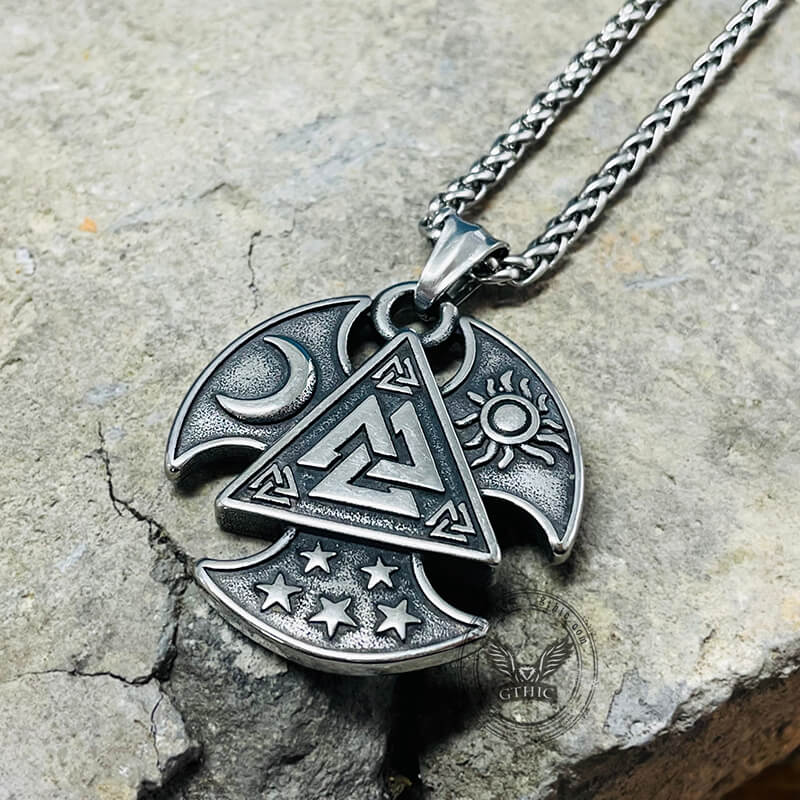 Pendentif Viking en acier inoxydable Sun Moon Valknut