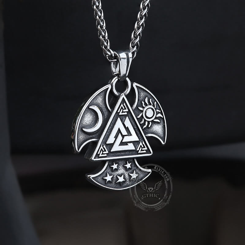 Sun Moon Valknut Stainless Steel Viking Pendant