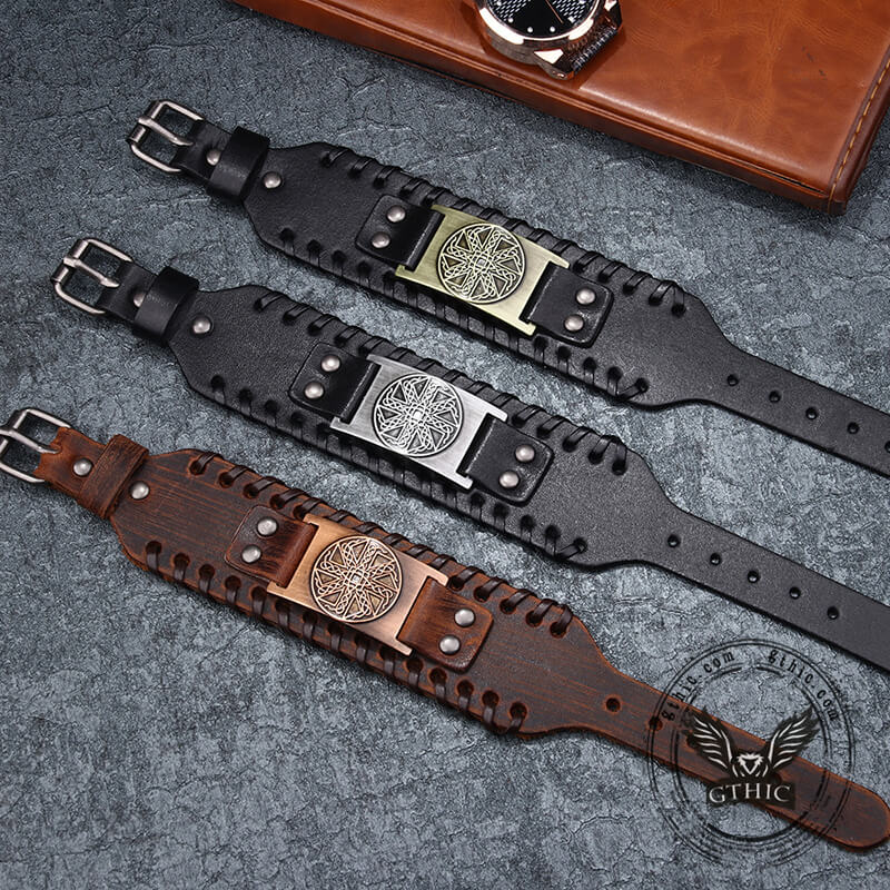 Sun Wheel Knot Amulet Leather Wristband Bracelet