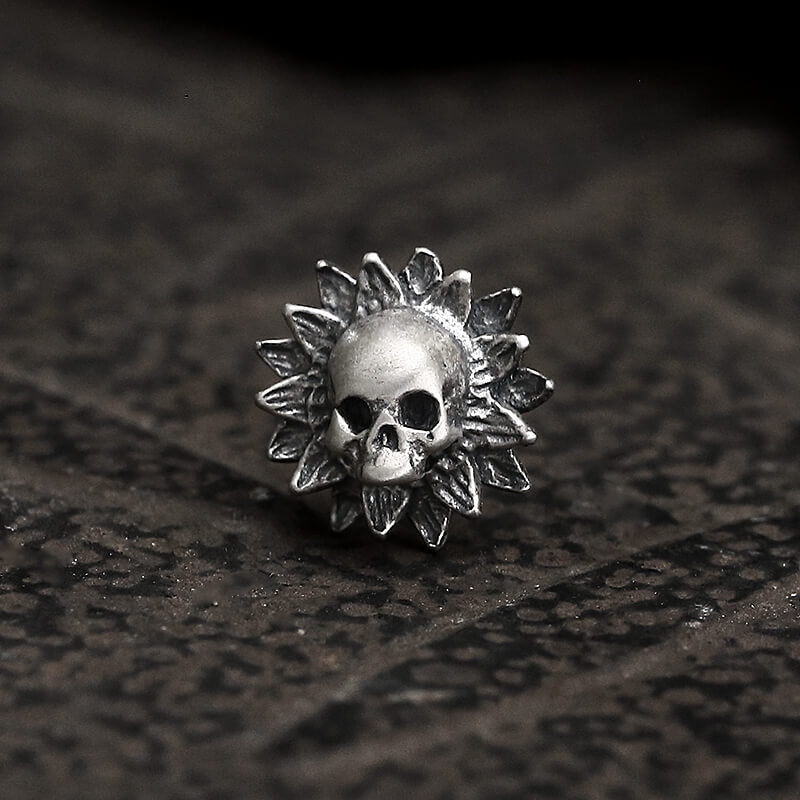 Sunflower Skull Sterling Silver Stud Earrings | Gthic.com
