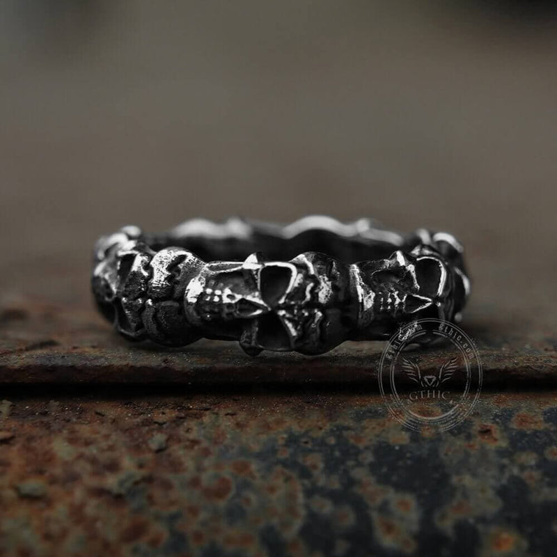 Surrounded Stainless Steel Skull Ring | Gthic.com