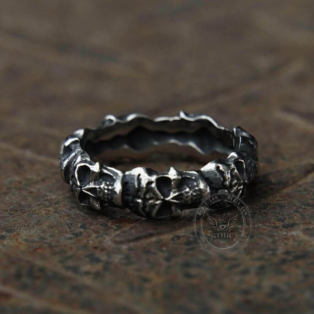 Surrounded Stainless Steel Skull Ring | Gthic.com