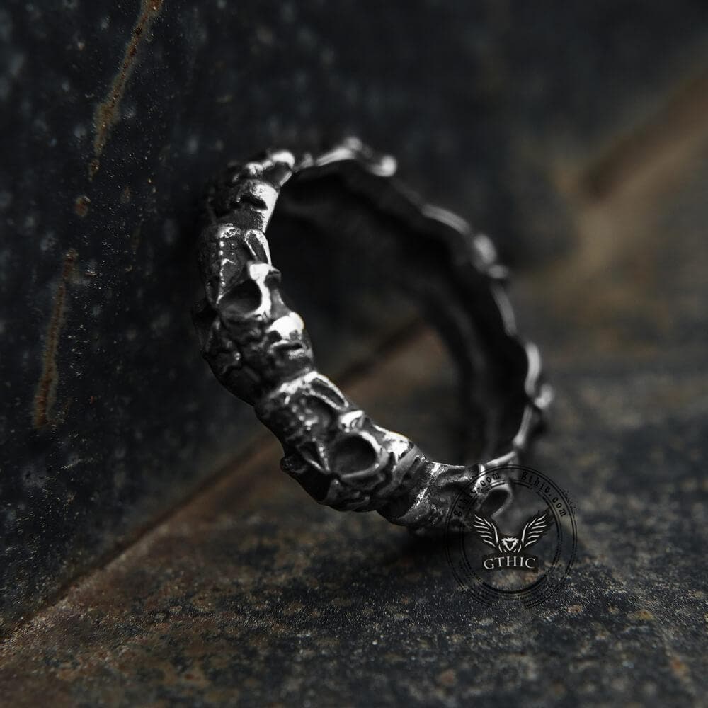 Surrounded Stainless Steel Skull Ring | Gthic.com