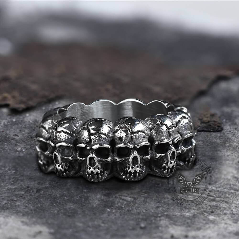 Surrounded Titanium Stainless Steel Skull Ring