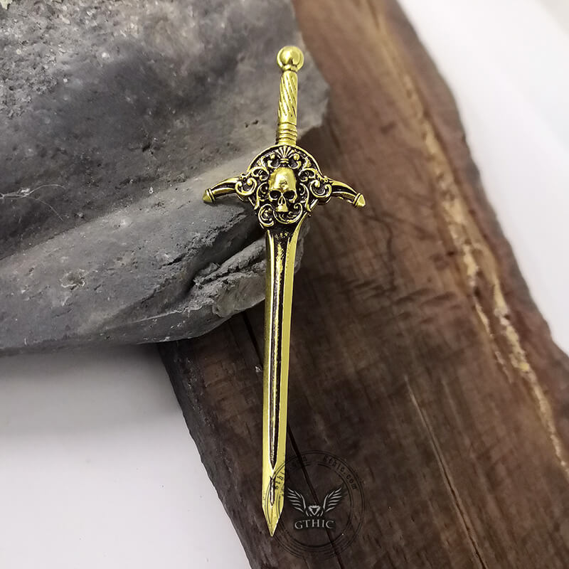 Sword and Shield Sterling Silver Skull Pendant