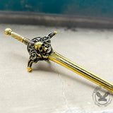 Ciondolo teschio in argento sterling con spada e scudo