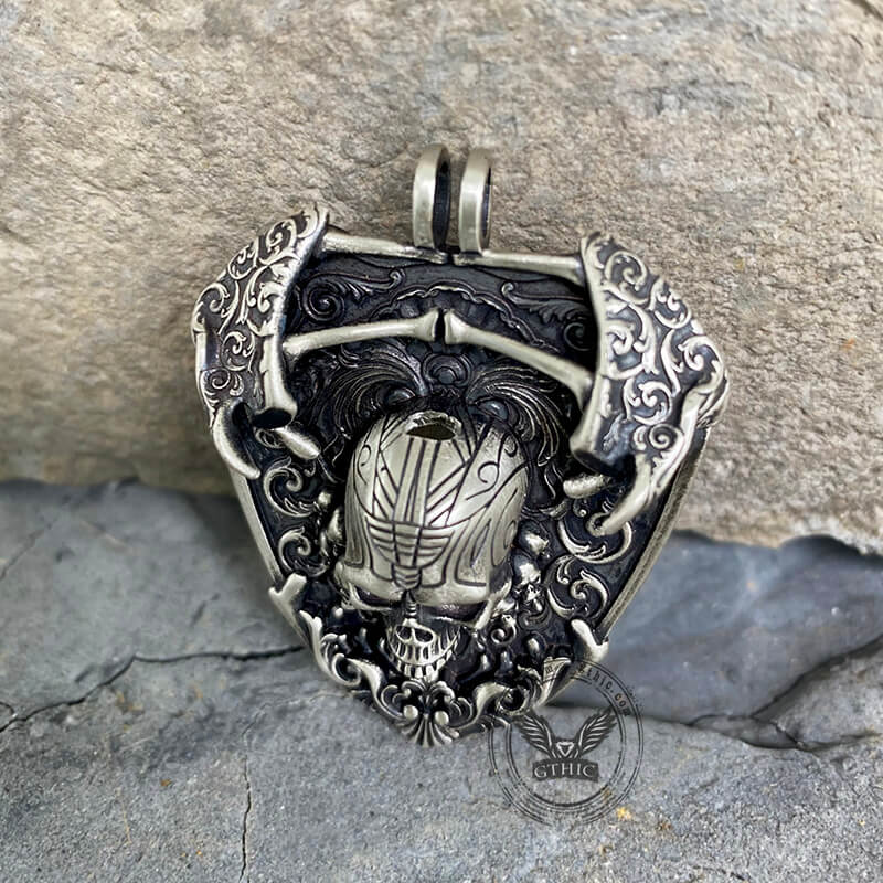 Sword and Shield Sterling Silver Skull Pendant | Gthic.com