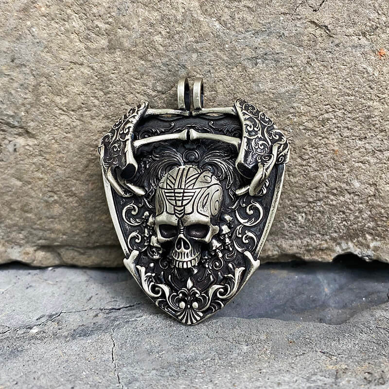 Sword and Shield Sterling Silver Skull Pendant | Gthic.com