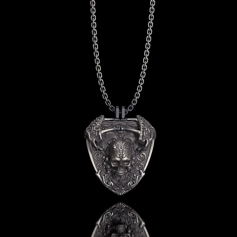 Sword and Shield Sterling Silver Skull Pendant | Gthic.com