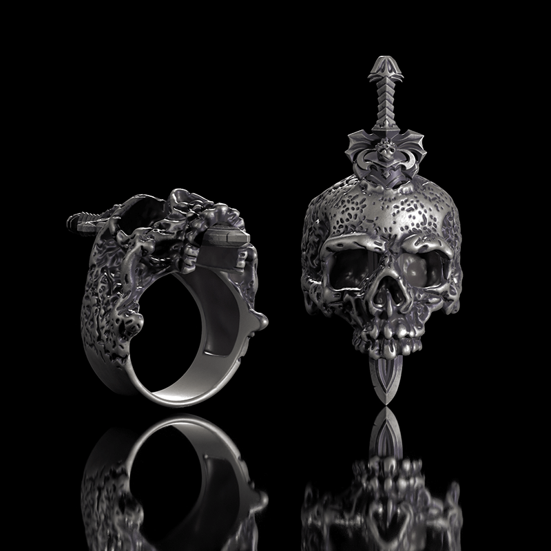 Sword Piercing Skull Sterling Silver Ring | Gthic.com
