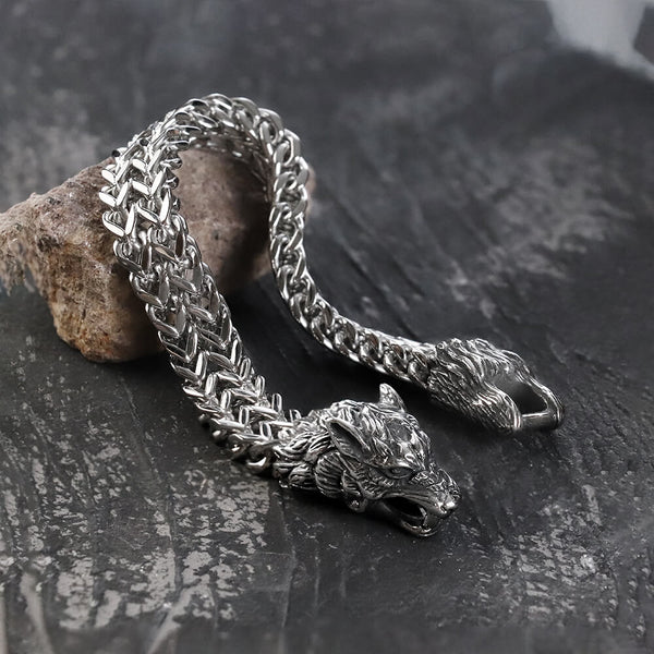 Wolf Head and Lava Stone Bracelet - Norse Spirit