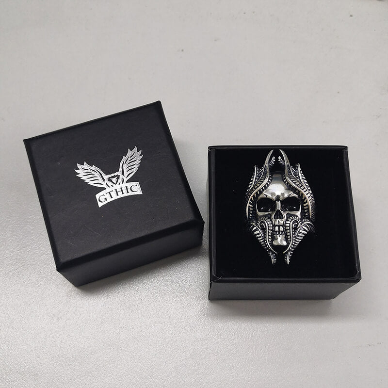 Bague Tête de Mort en Argent Massif Tentacules