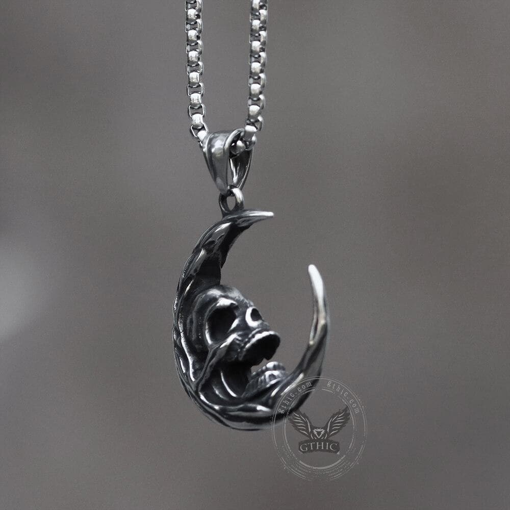 The Skull of Waning Moon Stainless Steel Necklace | Gthic.com