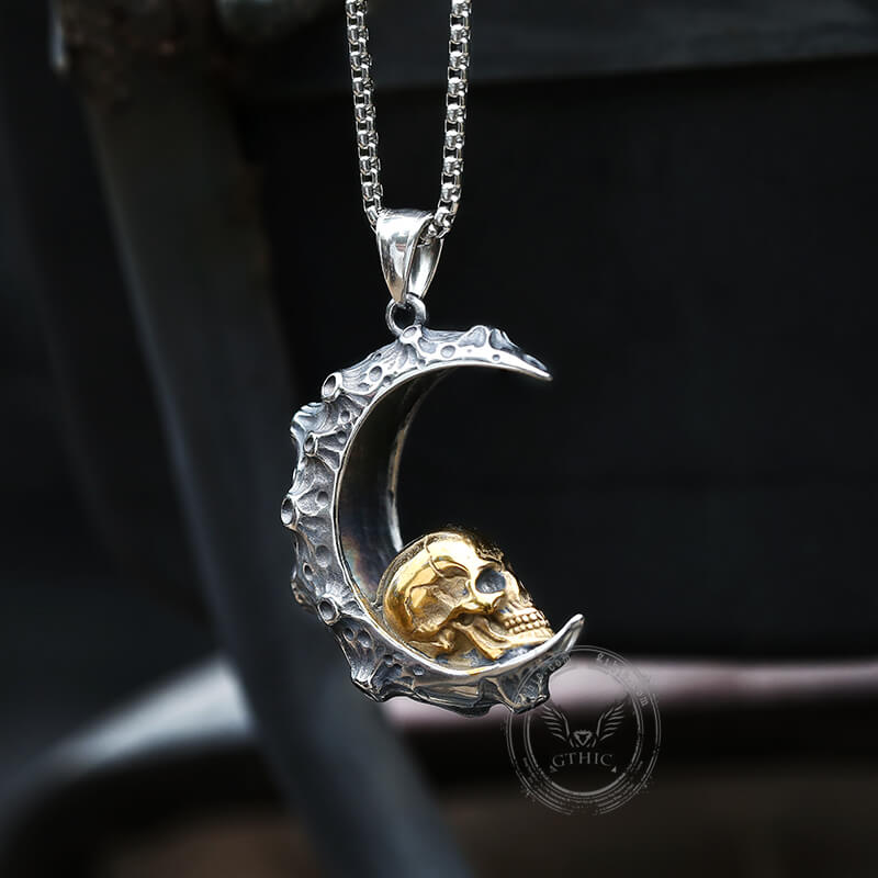 The Moon and Skull Stainless Steel Pendant | Gthic.com