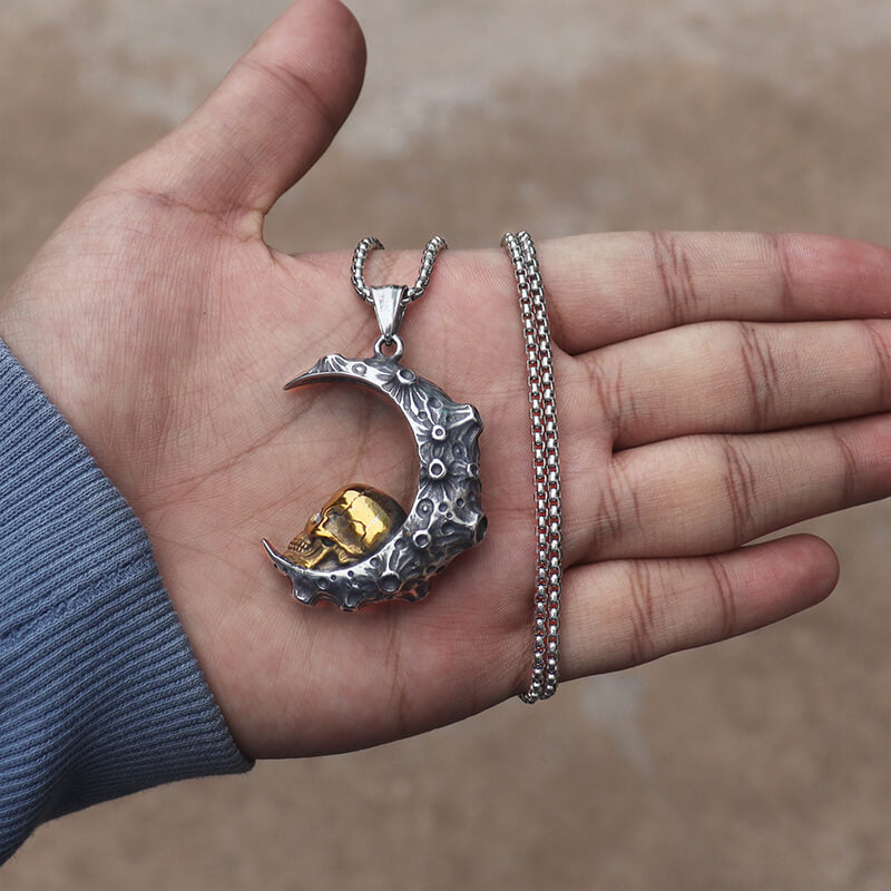 The Moon and Skull Stainless Steel Pendant