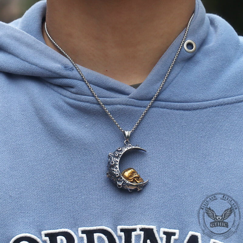 The Moon and Skull Stainless Steel Pendant