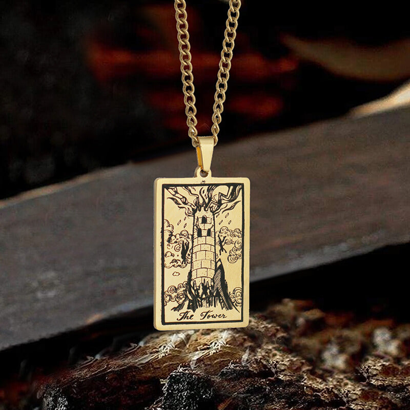 The Tower Major Arcana Tarot Stainless Steel Necklace