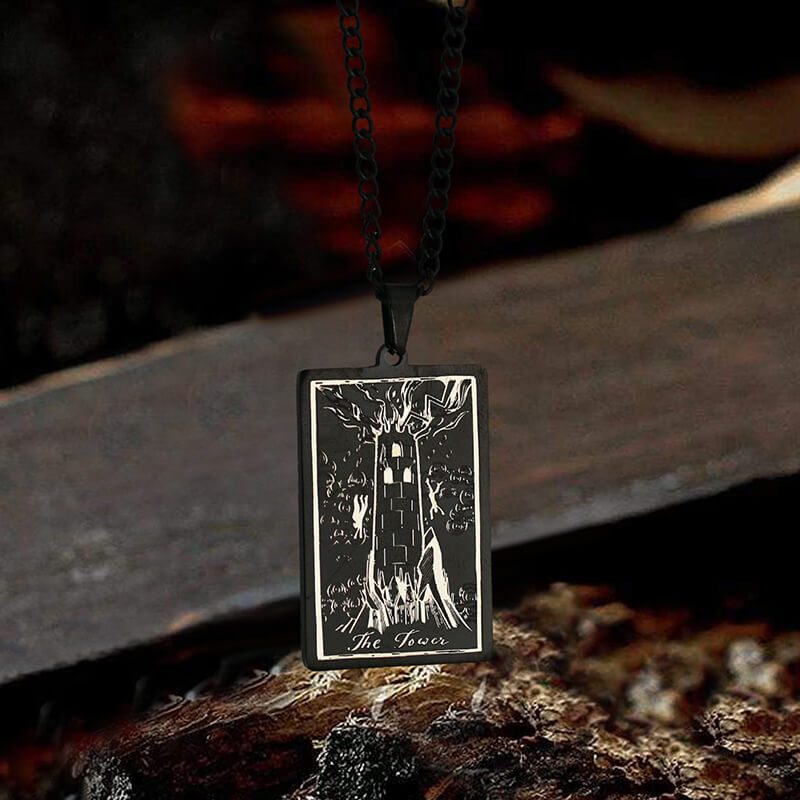 The Tower Major Arcana Tarot Stainless Steel Necklace