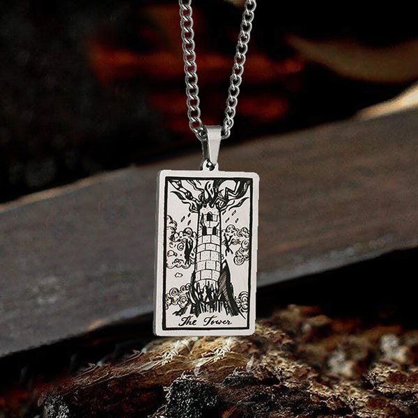The Tower Major Arcana Tarot Stainless Steel Necklace