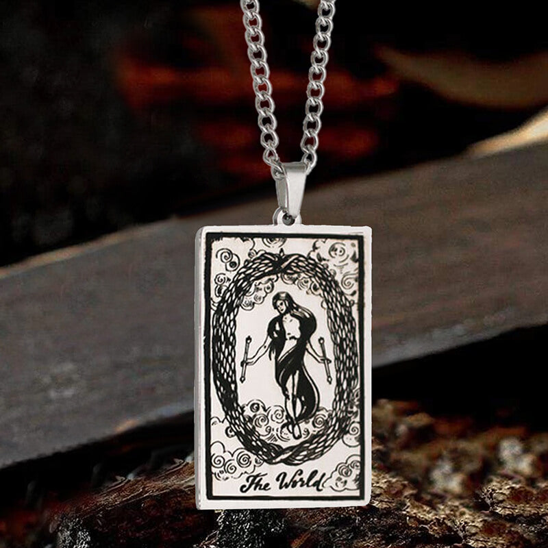 The World Major Arcana Tarot Stainless Steel Necklace