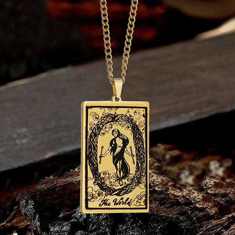 The World Major Arcana Tarot Stainless Steel Necklace